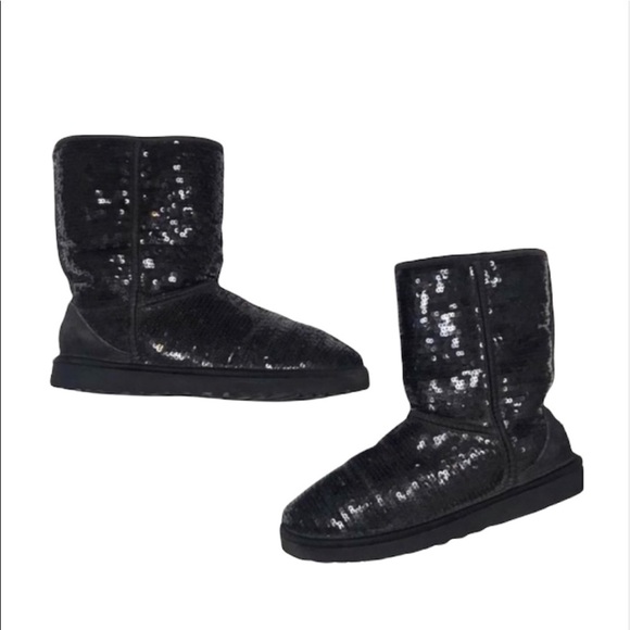 UGG Classic Short Black Sequin Boots Size 7 - Picture 1 of 8